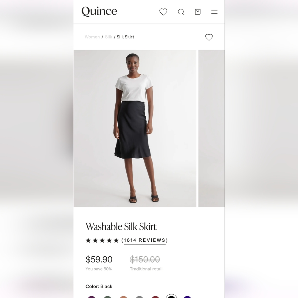 Quince Black Silk Midi Skirt